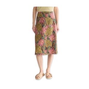 Madewell‎ Linen Blend Midi Skirt in Brushstroke Monstera Tropical Floral Size 2